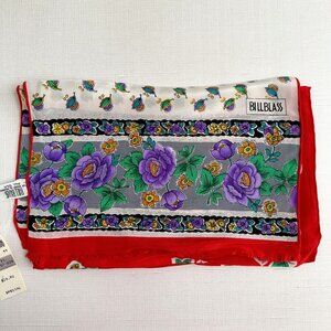 Vintage Silk Scarf Bill Blass for Baar and Beard, Red Floral Head Scarf